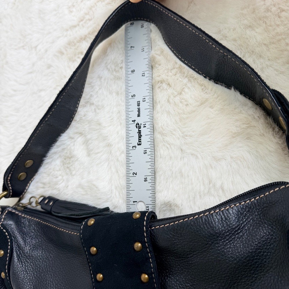 The Sak Black Leather Studded Hobo Shoulder Bag Y2K Tassel Suede Pink Label - Picture 8 of 8